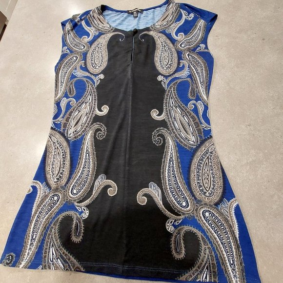 LE CHATEAU Women's Paisley Print Sleeveless Knit Top - Royal Blue/Black -XXS/TTP - Picture 2 of 6